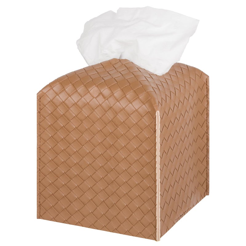 zoocatia Tissue Box Cover PU Leather Tissue Holder Square Facial Tissue Case Facial Paper Organizer Dispenser for Bathroom  Vanity Countertop  Car  Brown - Image 1